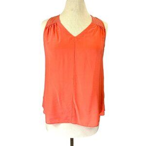 Rebecca Taylor Blouse Womens Size 2 Orange Silk Crepe Studded V-neck Soft Light